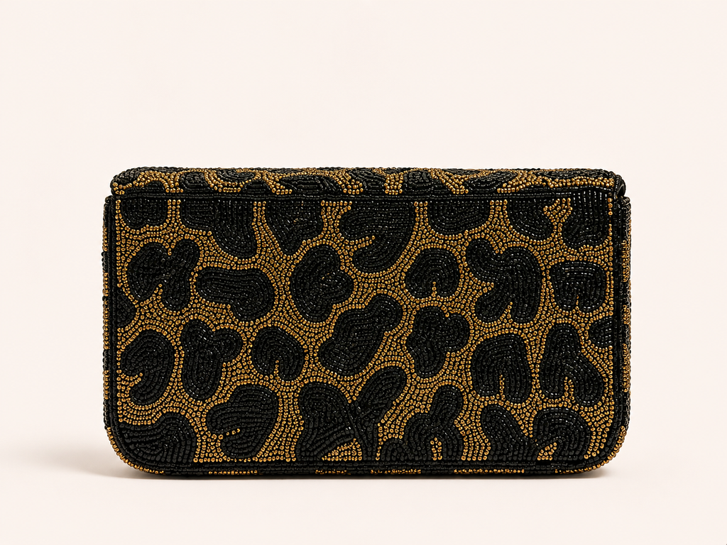 Midnight Muse Hand-Beaded Shoulder Bag – Black & Gold