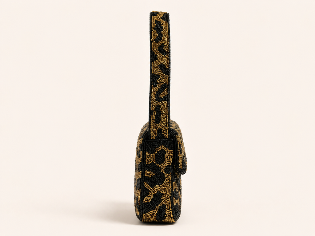 Midnight Muse Hand-Beaded Shoulder Bag – Black & Gold