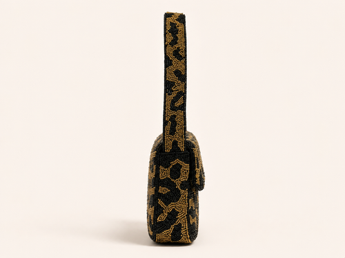 Midnight Muse Hand-Beaded Shoulder Bag – Black & Gold