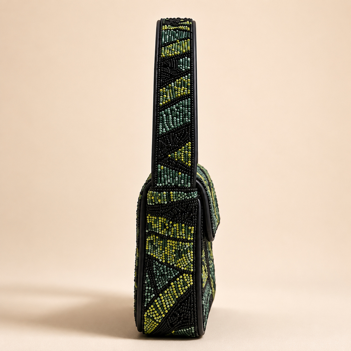 Emerald Canopy Hand-Beaded Shoulder Bag