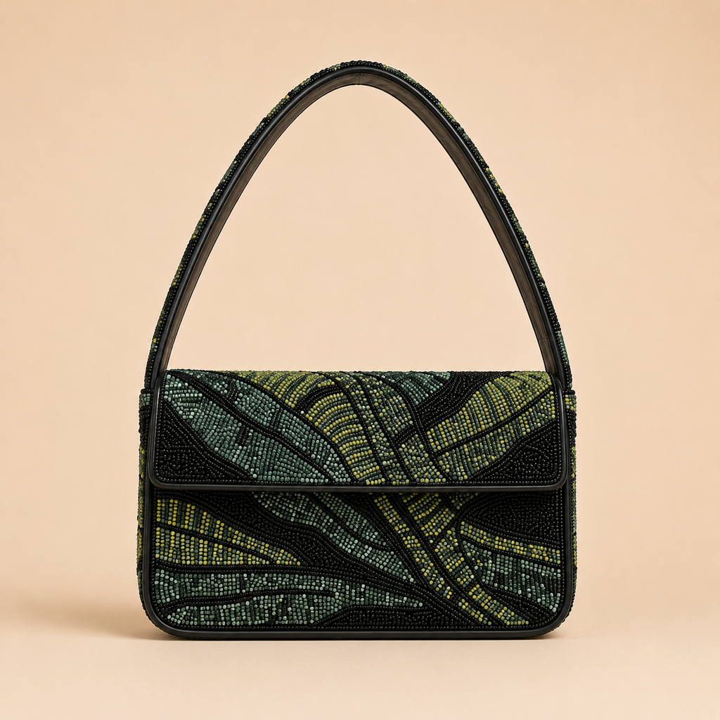 Emerald Canopy Hand-Beaded Shoulder Bag