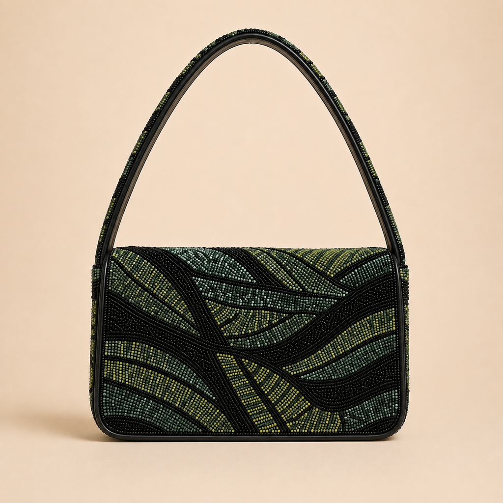 Emerald Canopy Hand-Beaded Shoulder Bag