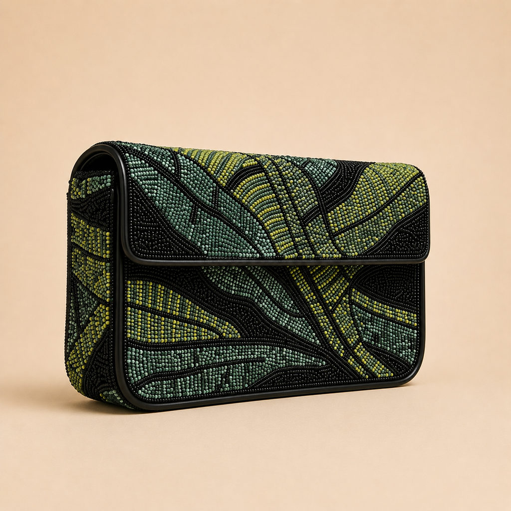 Emerald Canopy Hand-Beaded Shoulder Bag