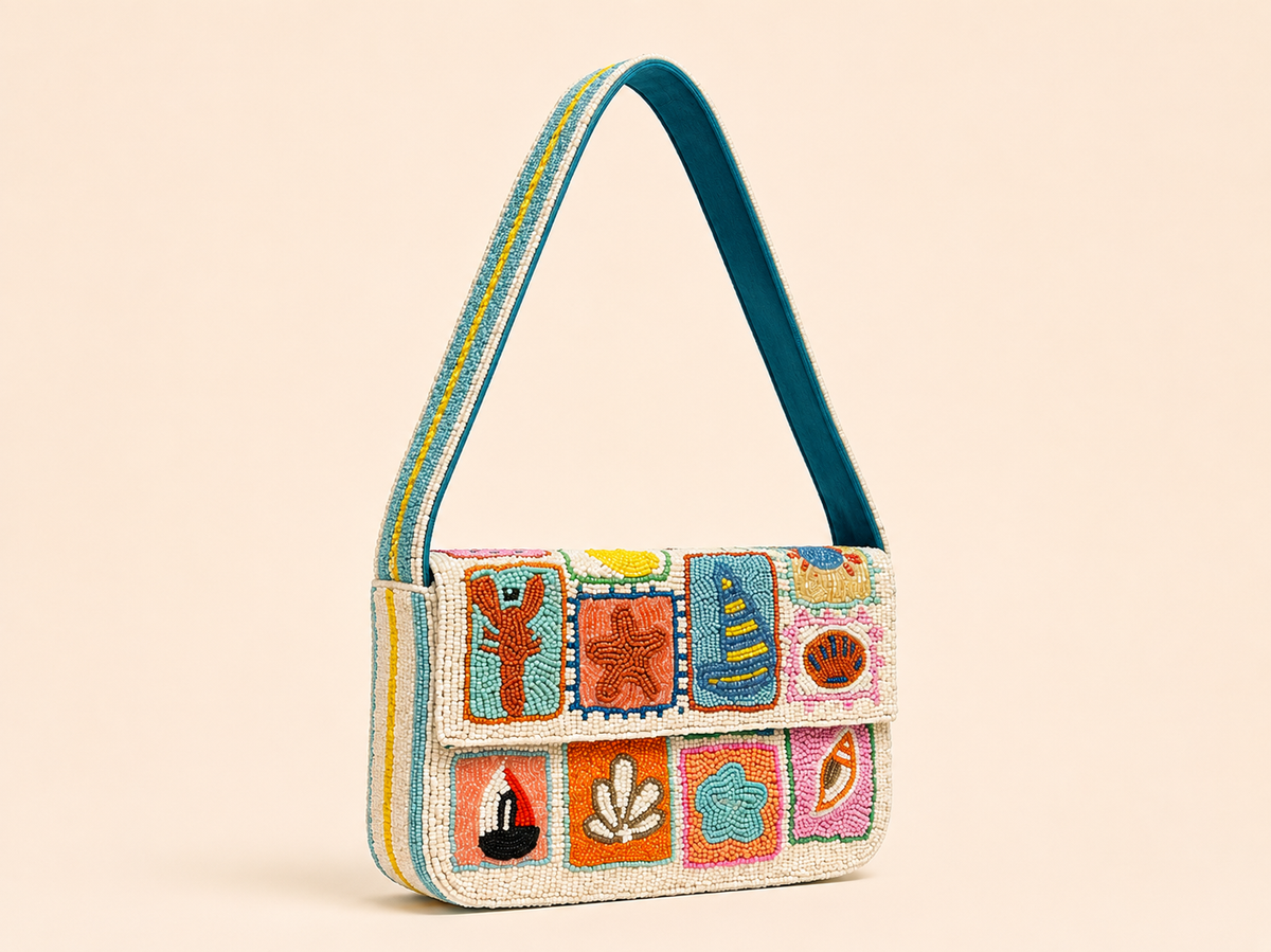 Seaside Story Hand-Beaded Shoulder Bag