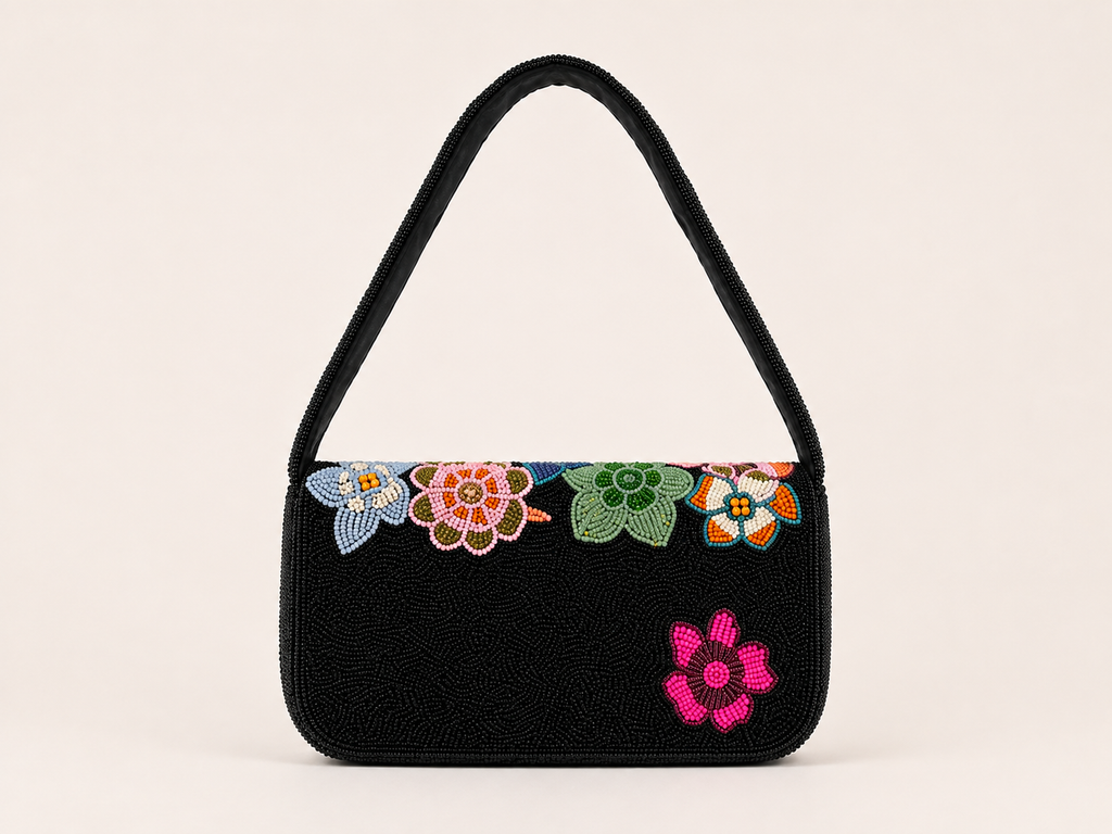 Midnight Garden Hand-Beaded Floral Shoulder Bag