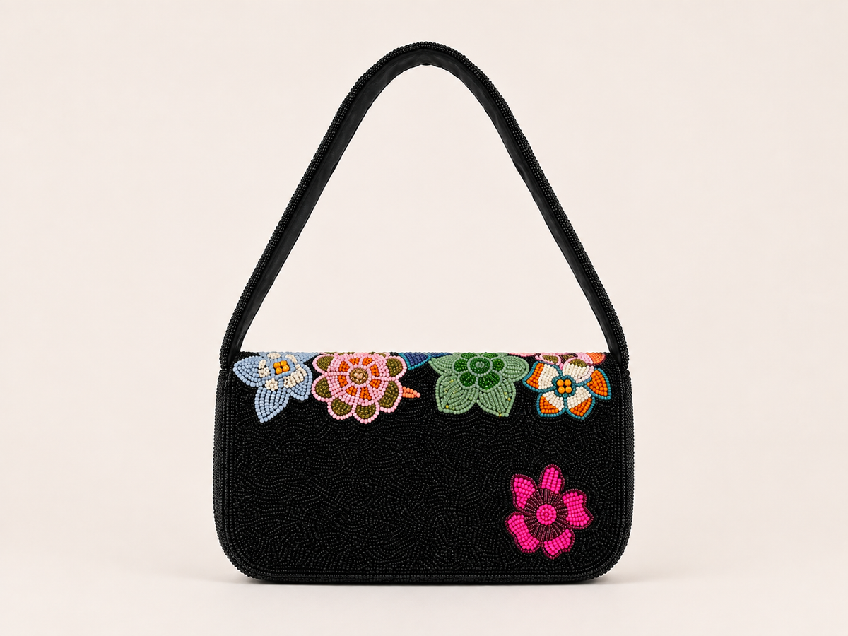 Midnight Garden Hand-Beaded Floral Shoulder Bag