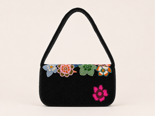 Midnight Garden Hand-Beaded Floral Shoulder Bag